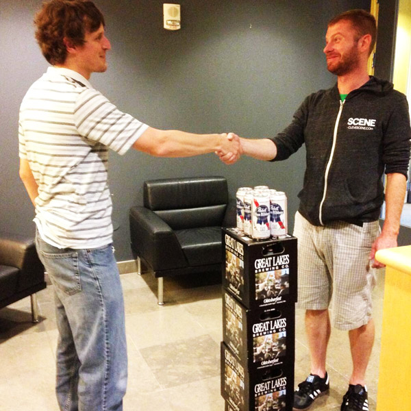 The Plain Dealer's Dan Labbe drops the ransom off at the Cleavland Scene's office.